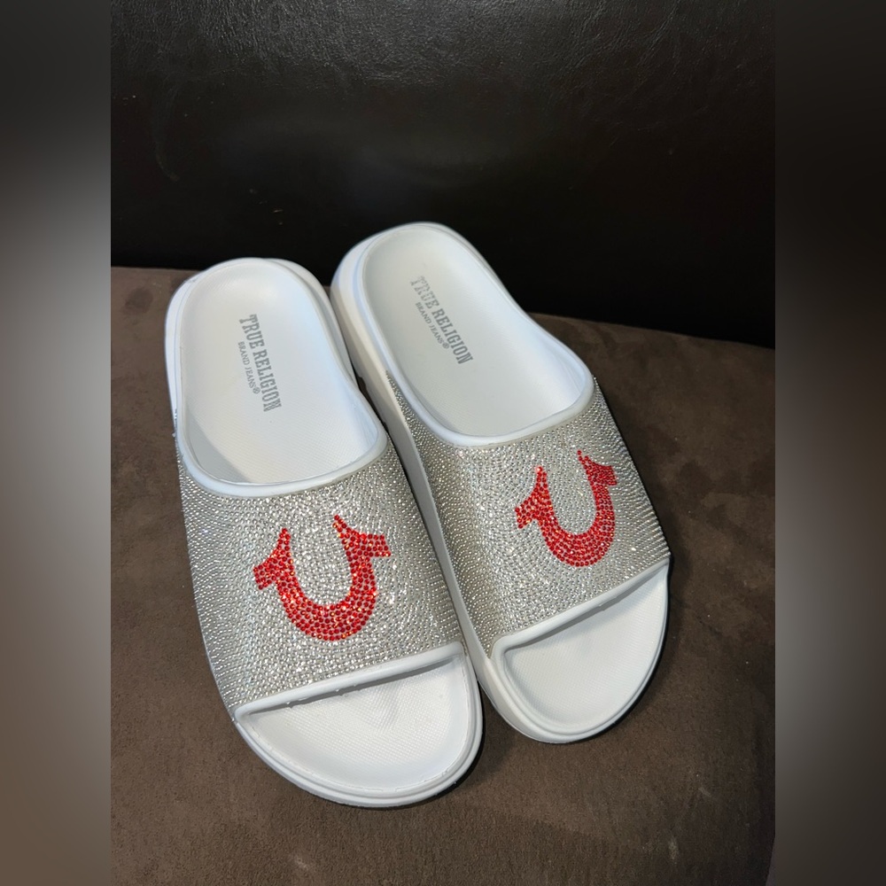 True Religion Stallion Rhinestone Logo Slide Sandal women’s size 8 - Picture 8 of 9